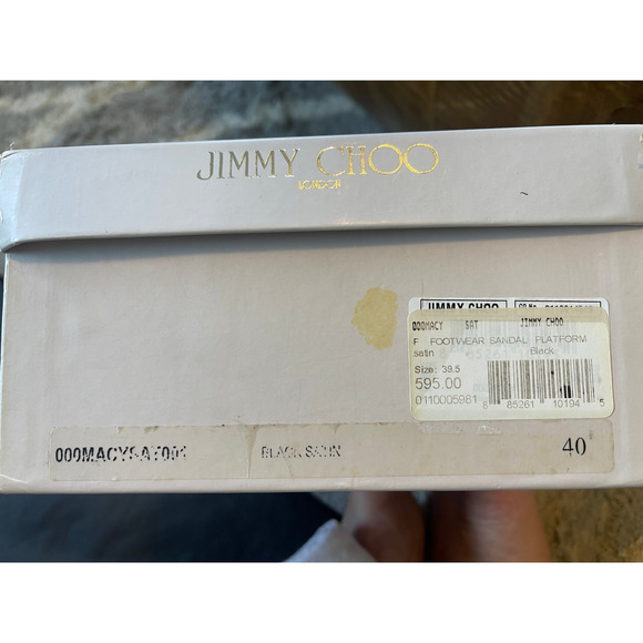 Jimmy Choo 9.5 Satin Open Toe MACY Sandals CRYSTAL Ankle Strap Pumps Heel Black - Picture 6 of 10